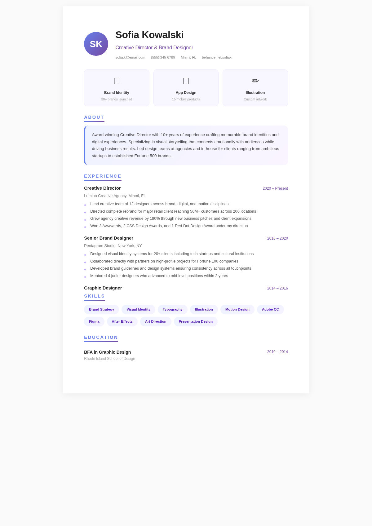 Creative portfolio simple resume